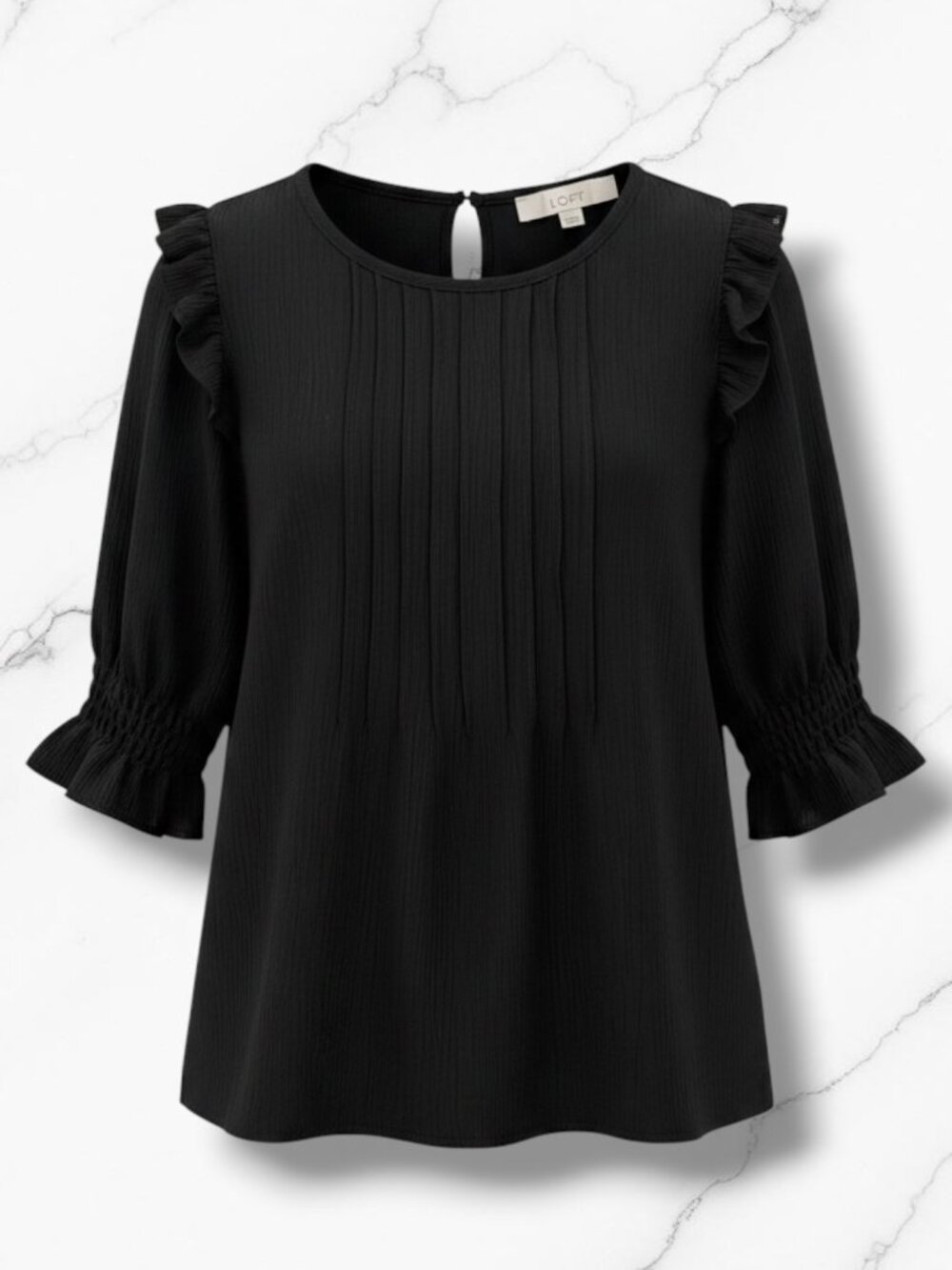 Loft Black Flutter Bell‎ Sleeve Blouse XS